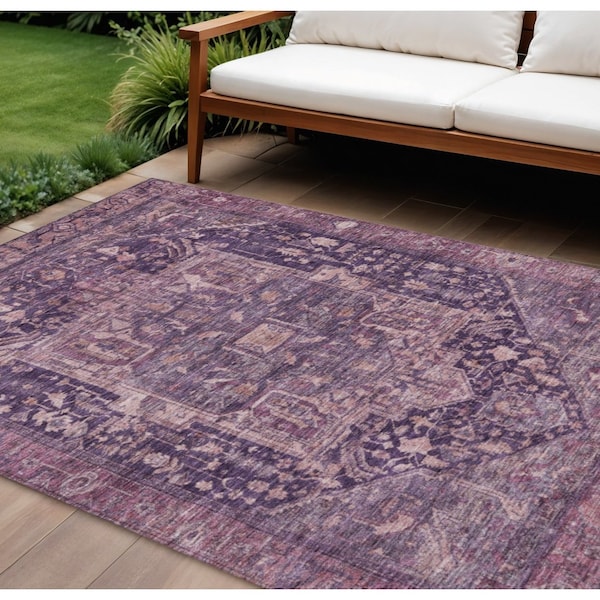 Homeroots 10' X 14' Eggplant Medallion Washable Indoor Outdoor Area Rug 608015 - main