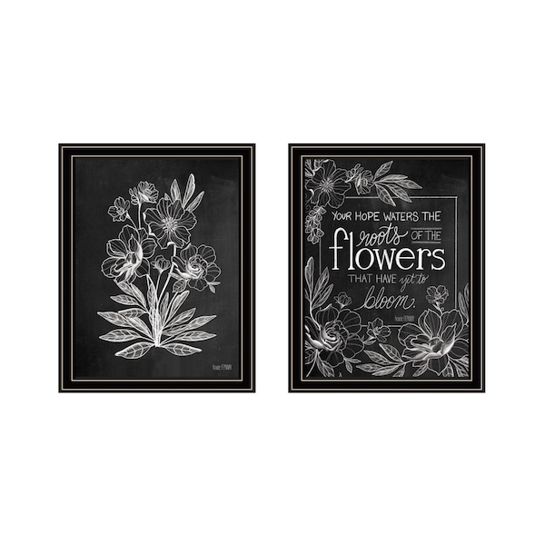 Homeroots Set Of Two Vintage Chalkboard Blooms Black Framed Print Wall Art, 2PK 407975 - main