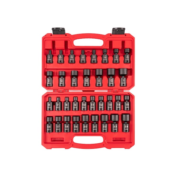Tekton 3/8 Inch Drive 6-Point Universal Joint Impact Socket Set, 34-Piece 1/4-1 in., 6-24 mm SID97303 - main