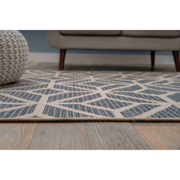 World Rug Gallery Contemporary Geometric Indoor/Outdoor Area Rug 2 ft x 3 ft Blue 411BLUE2X3 - main