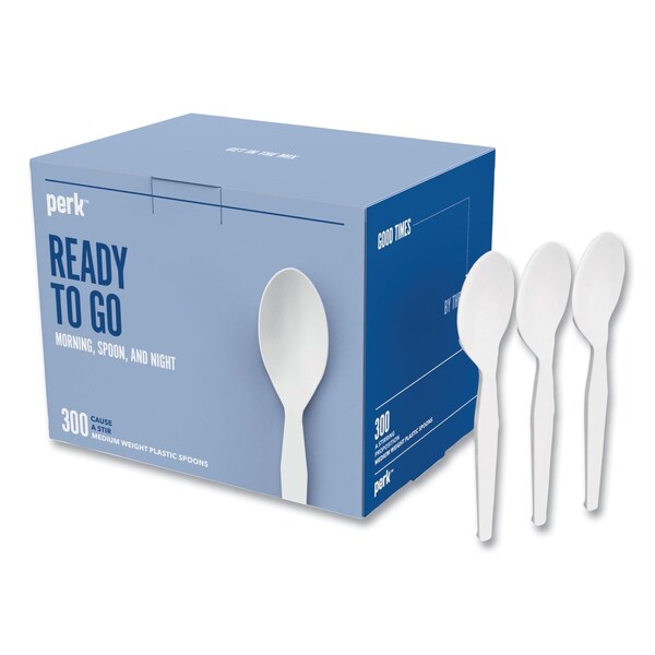 Perk EcoID Mediumweight Compostable Cutlery, Teaspoon, White, 300PK PK56203 - main