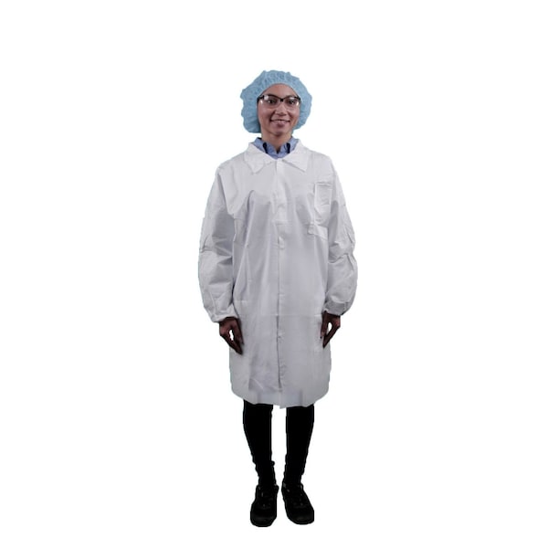 Keystone Safety Microporous Lab Coat, Snaps Closure, White, M, 30 PK LC3-WE-KG-MED - main