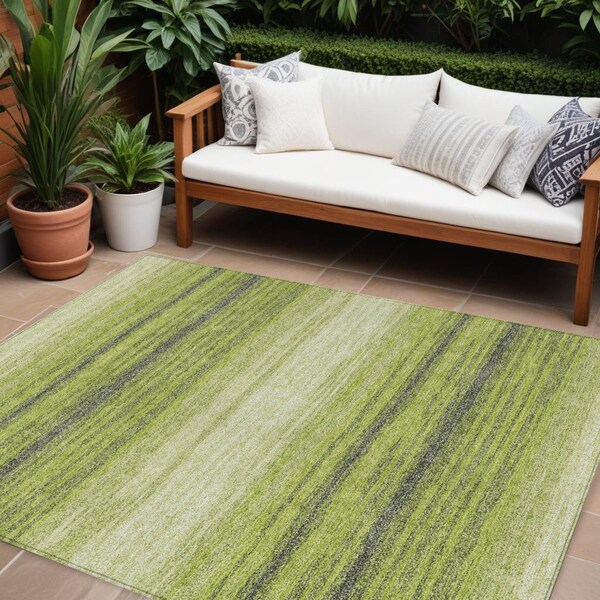 Homeroots 8' X 10' Lime Green Ivory And Black Abstract Washable Indoor Outdoor Area Rug 599979 - main