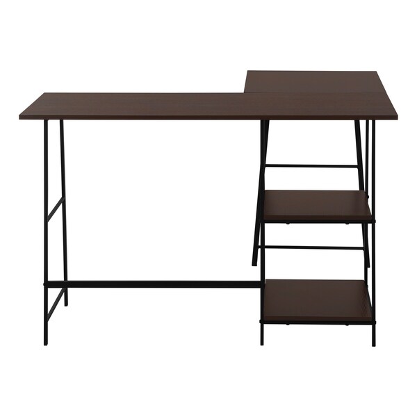 Homeroots 47" Espresso and Black Wood and Metal Corner Trestle Computer Desk 489992 - main