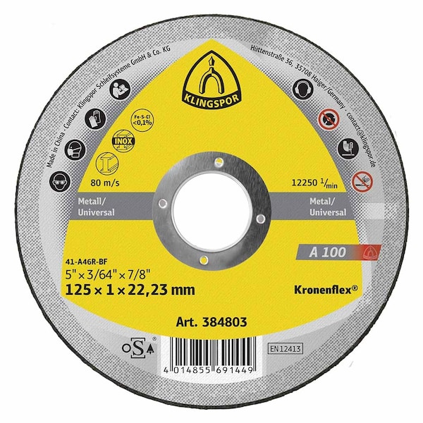 Klingspor A100 Cut-Off Wheel 5 in x .045 in x 7/8 T1, 25PK A1001251.022F - main