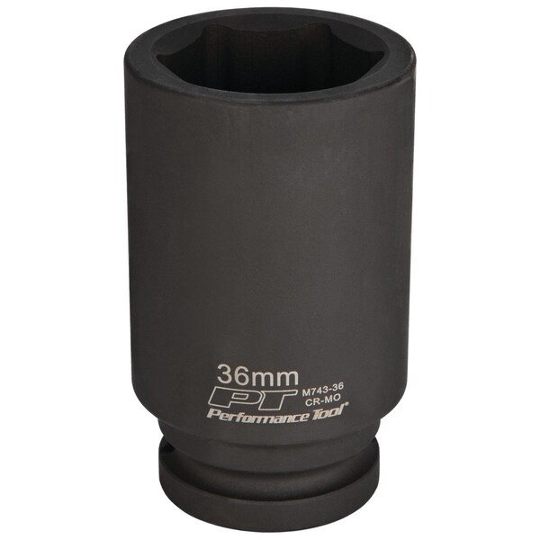 Performance Tool 3/4 in. Dr. 36mm Deep Impact Socket, Chrome Moly, Black Phosphate Coated M743-36 - main