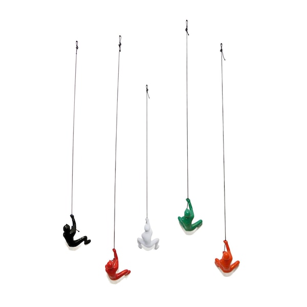 Homeroots Set of Five Black Green Orange Red And White Resin Climbing Man Hanging Dimensional Sculpture, 5PK 544460 - main
