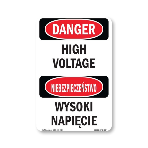 Signmission Safety Sign, OSHA Danger, 5" Height, High Voltage Bilingual, D-35-VP-1327 OS-DS-D-35-VP-1327 - main