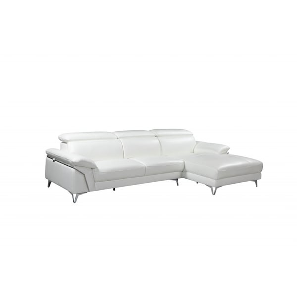 Homeroots White Italian Leather L Shaped Two Piece Sofa and Chaise Sectional 343951 - main