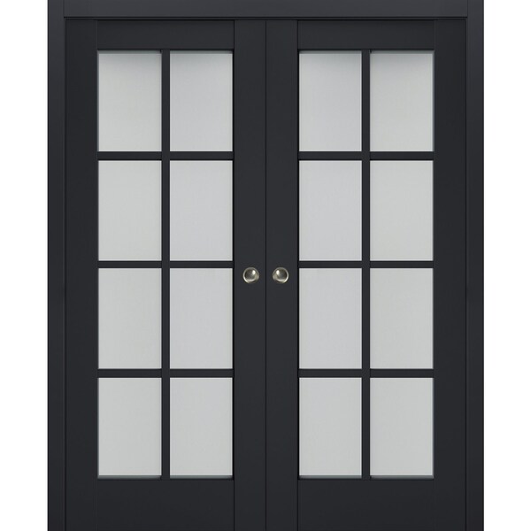 Sartodoors Sliding French Double Pocket Doors with Frosted Glass 72x84 (2* 36x84) Solid Core Modern Interior VEREGIO7412DP-ANT-7284 - main