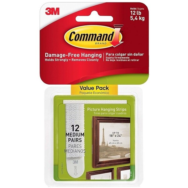 Command Medium Picture Hanging Strip, 3/4 in W, 2-3/4 in L, Foam Backing, White, 3 lb 17204-12ES - main