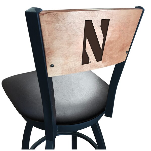 Holland Bar Stool Co 25" Blk Wrinkle Northwestern Swivel Bar Stool, Laser Engraved Back L03825BWMedMplANthwstBlkVinyl - main