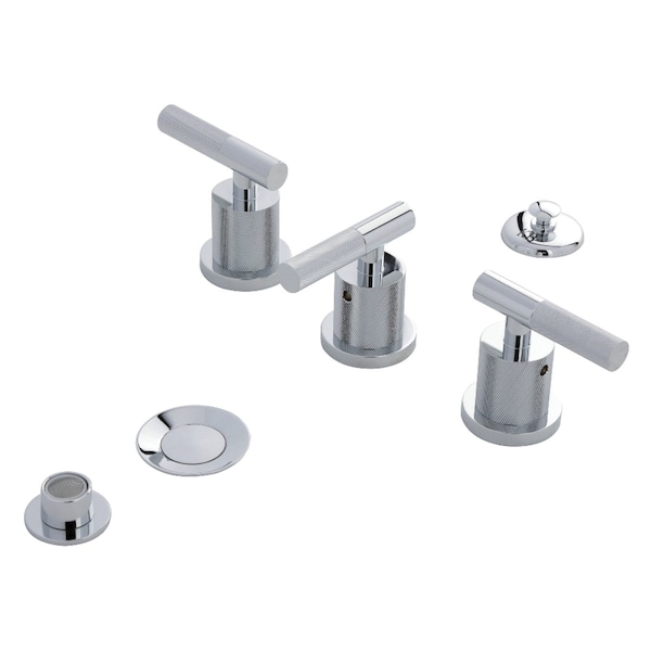 Kingston Brass Three-Handle Bidet Faucet with Knurled Handle and Brass Pop-Up, Polished Chrome KB6321KNL - main