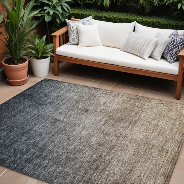 Homeroots 8' X 10' Taupe and Gray Ombre Washable Non Skid Indoor Outdoor Area Rug 563706 - main