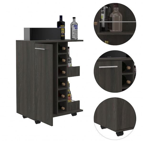Homeroots Espresso Rolling Bar Cart With Wine Storage 477742 - main