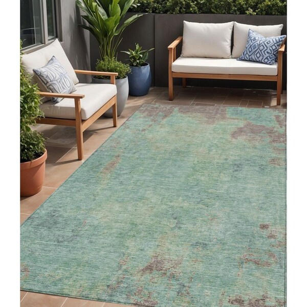 Homeroots 5' X 8' Pale Aqua And Taupe Abstract Washable Indoor Outdoor Area Rug 618455 - main