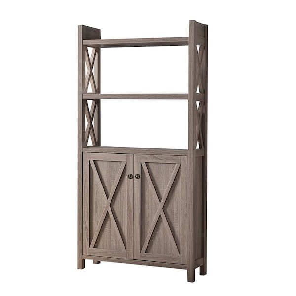 Homeroots 69" Brown Wood Six Tier Bookcase with Two Doors 630381 - main