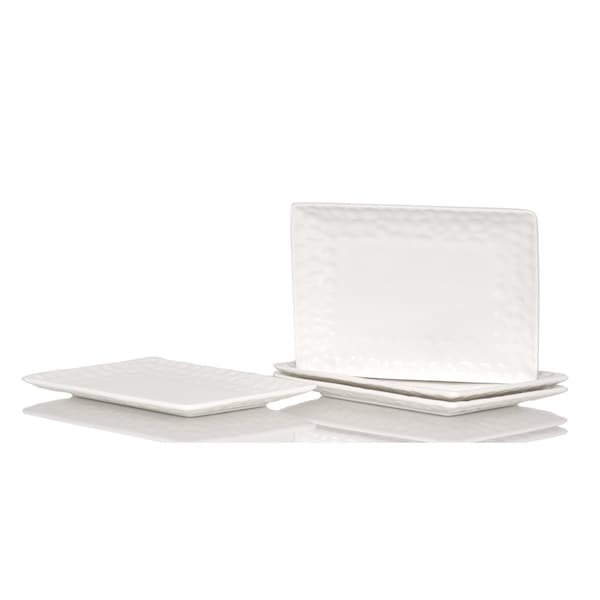 Homeroots White Six Piece Rectangle Pebbled Porcelain Service For Six Salad Plate Set 483521 - main