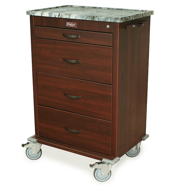 Harloff Tall Wood Vinyl Medical Cart, Four Drawer, Key Lock and Cherry Mahogany Finish WV6520-CM - main