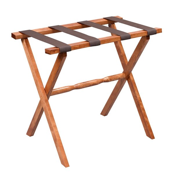 Homeroots Hotel Light Walnut Folding Luggage Rack With Four Straps 383074 - main