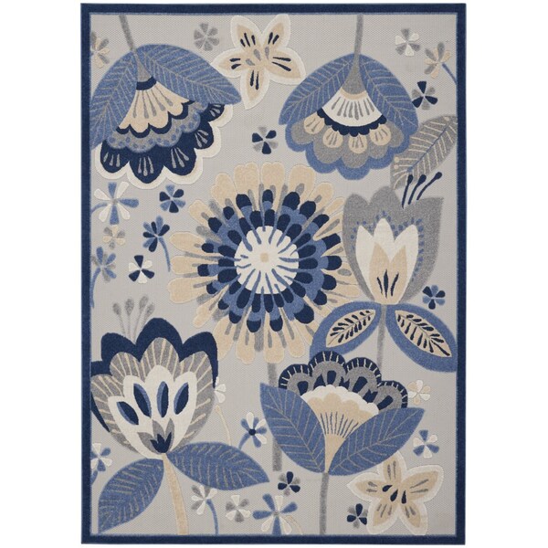 Homeroots 8' X 11' Blue And Gray Floral Indoor Outdoor Area Rug 546840 - main