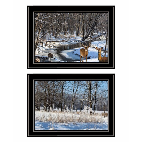 Homeroots Set Of Two Great Outdoors Nature or Winter Forest 4 Black Framed Print Wall Art, 2PK 416035 - main
