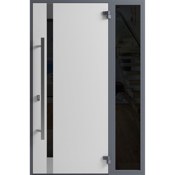 Vdomdoors Front Exterior Prehung Steel Door Ronex1011 Grey Sidelight Exterior Window Sidelite Stainless RONEX1011EXD-GRE-W36+14 X H80-LH-I - main