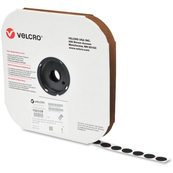 Velcro Brand Reclosable Fastener, Disc, Acrylic Adhesive, 3/4 in, Black, 1028 PK 192318 - main
