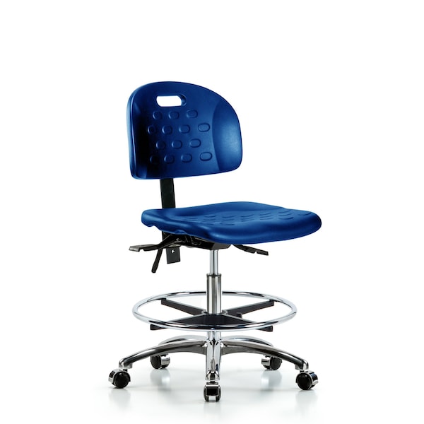 Blue Ridge Ergonomics Poly Chair Chrome, Med Bench, Foot Ring, Casters, Blue BR-HPMBCH-CR-T0-A0-CF-CC-BLU - main