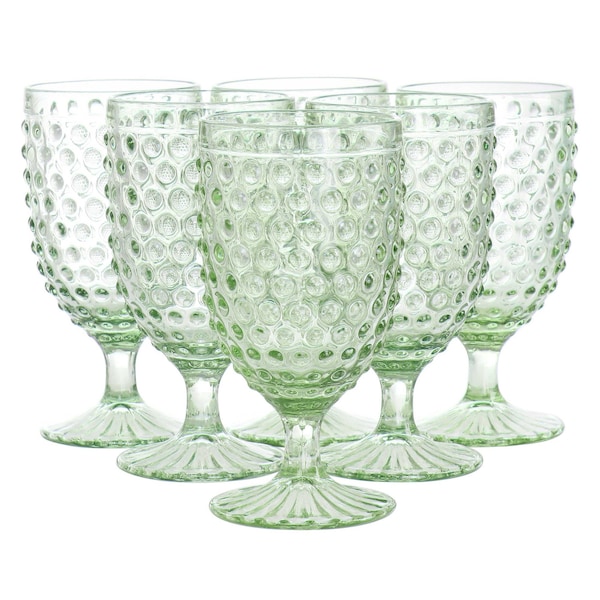 Martha Stewart 6 Piece 14.2 Ounce Clear Glass Hobnail Goblet Drinkware Set in Green 120571.01 - main