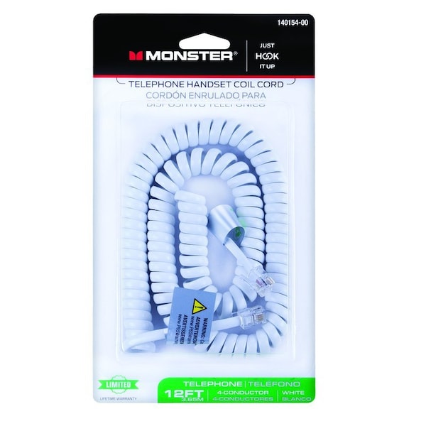 Monster Cable Just Hook It Up 12 ft. L White Telephone Handset Coil Cord 140154-00 - main