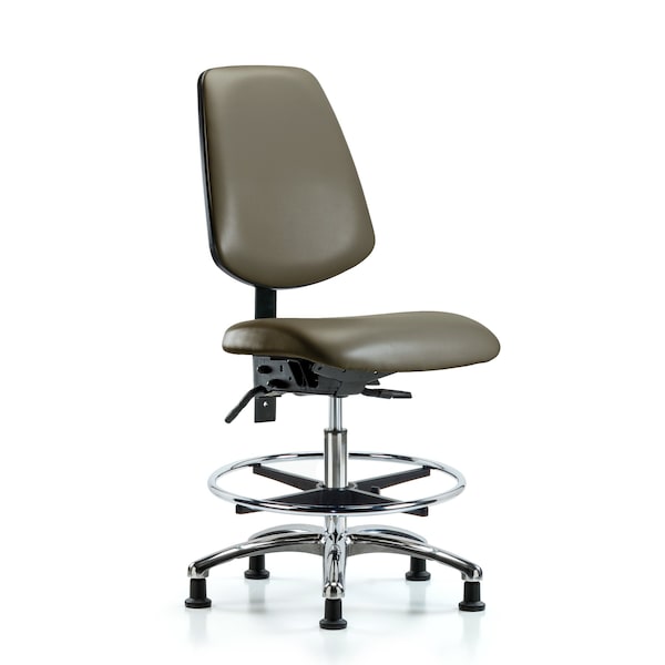 Blue Ridge Ergonomics Vinyl Chair Chrome, Med Bench, Med Back, Foot Ring, Glides, Taupe BR-VMBCH-MB-CR-T0-A0-CF-RG-8809 - main