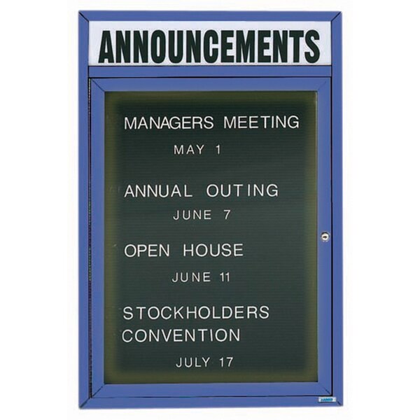 Aarco Illuminated Outdoor Enclosed Directory w/ Al Frame Header, Powder Coated Blue, 24''Hx18''W OADC2418HIB - main