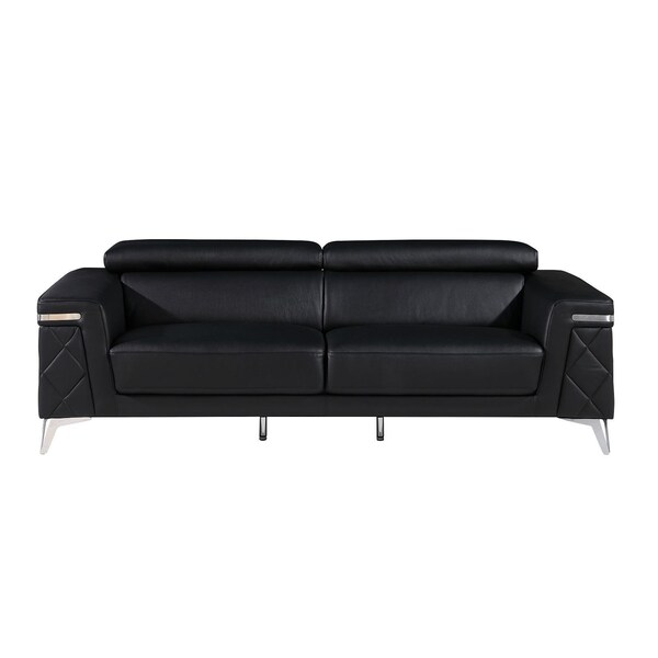 Homeroots 89" Black Italian Leather Solid Wood Sofa 720449 - main