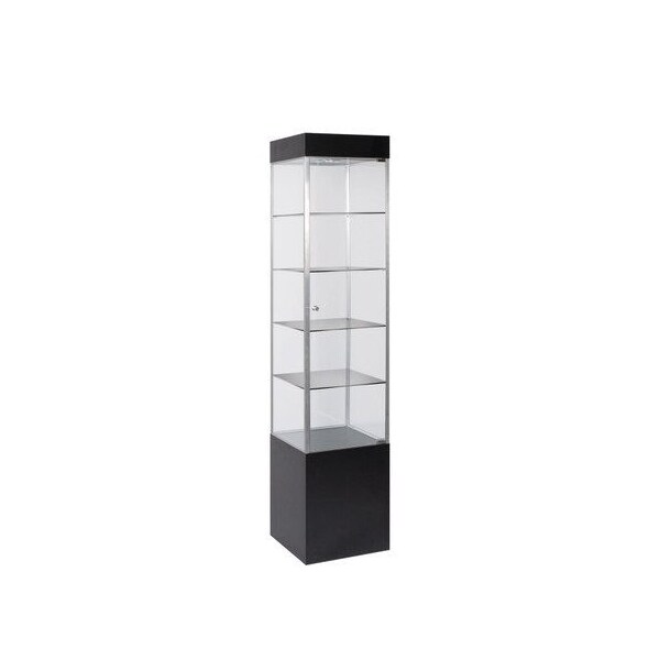 Store Supply Warehouse Square Black Metal Framed Tower Display Case with Light 65228 - main