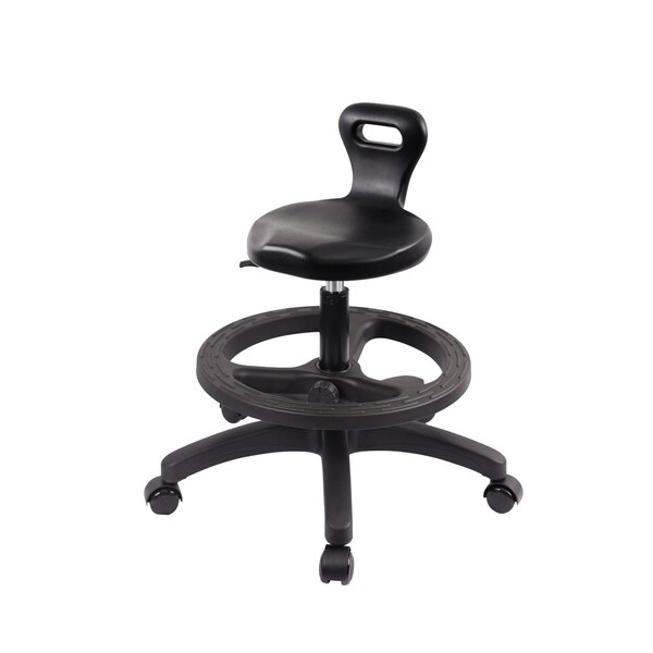 Blue Ridge Ergonomics Polyurethane Serpent Stool-Medium Bench Height with Black Foot Ring & Casters in Black Polyurethane PSPMBSL-RG-BF-RC-BLK - main