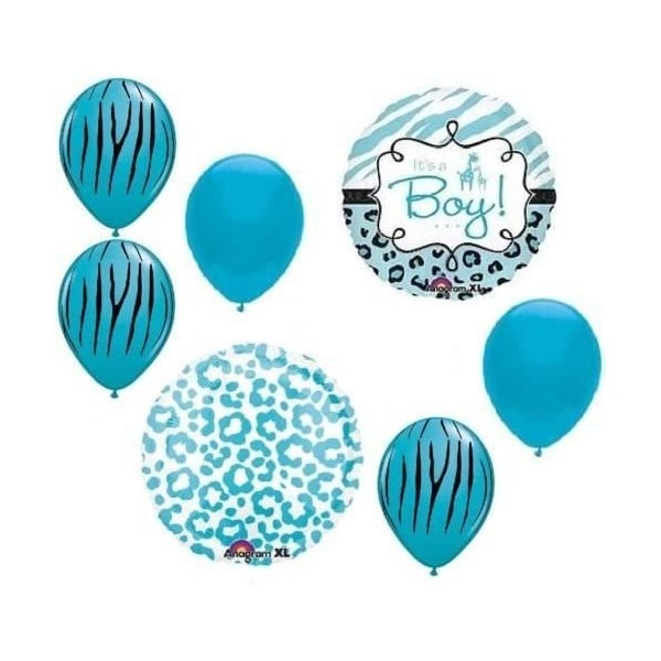 Loonballoon It's a Boy Baby Shower Blue Safari Giraffe Cheetah Print 7 Pc Party Balloons Set B01FTXNPHM - main