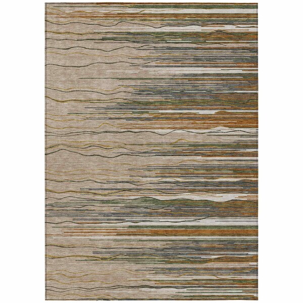 Homeroots 8' X 10' Taupe Copper And Green Striped Washable Indoor Outdoor Area Rug 597298 - main