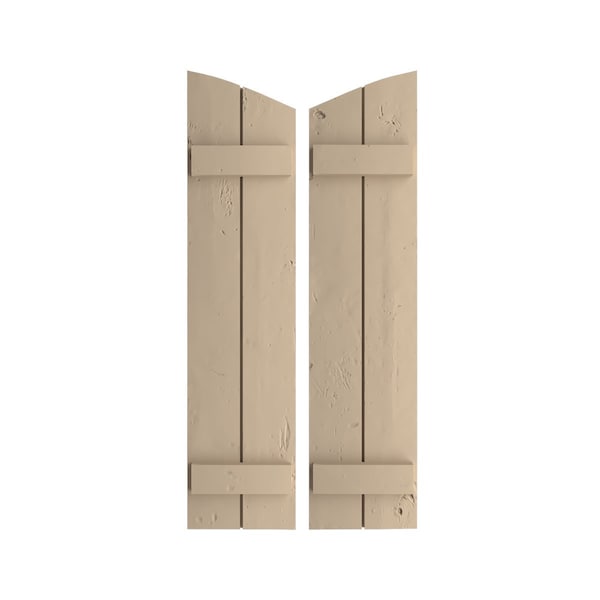 Ekena Millwork Knotty Pine 2 Board Joined Board-n-Batten w/Elliptical Top Faux Wood Shutters, 11W x 68H, PR SHUBJL11X68KPPR - main