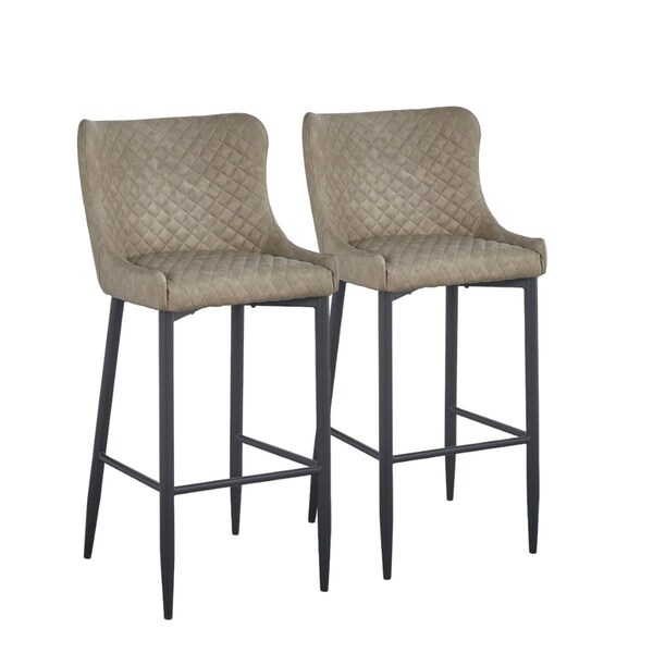 Homeroots Set of Two 26" Gray and Black Faux Leather and Metal Low Back Counter Height Bar Chairs, 2PK 555060 - main
