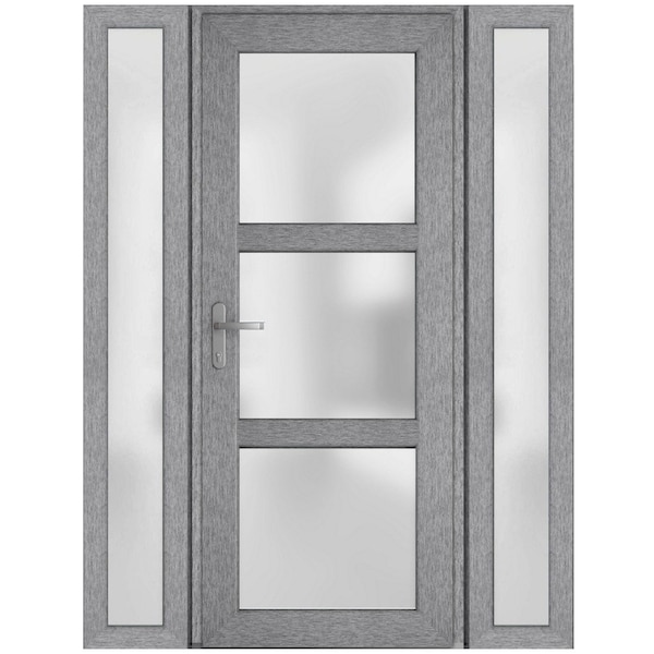 Vdomdoors Front Exterior Prehung FiberGlass Door Frosted Glass / Manux 8552 Grey Ash / 2 Sidelight and Transo MANUX8552EXD-SS-W12+36+12 x H80+14-LH - main