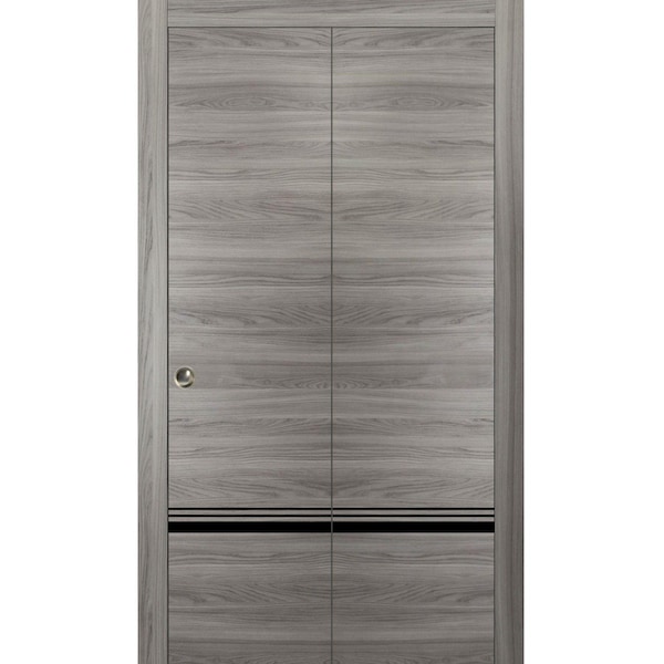 Sartodoors Sliding Closet Bi-fold Doors, Planum 0012 Ginger Ash and Aluminum Strips, Sturdy Tracks Moldings Tr PLANUM0012BF-GA-48 x 80 (2* 24x80) - main