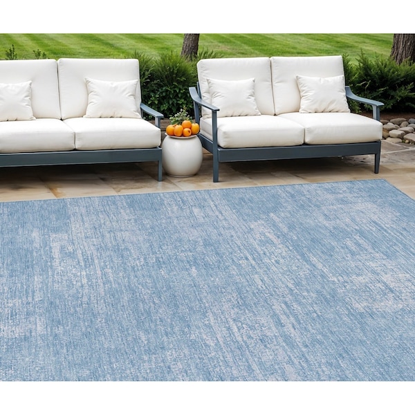 Homeroots 8' X 10' Navy Blue And Sky Blue Abstract Washable Indoor Outdoor Area Rug 588771 - main
