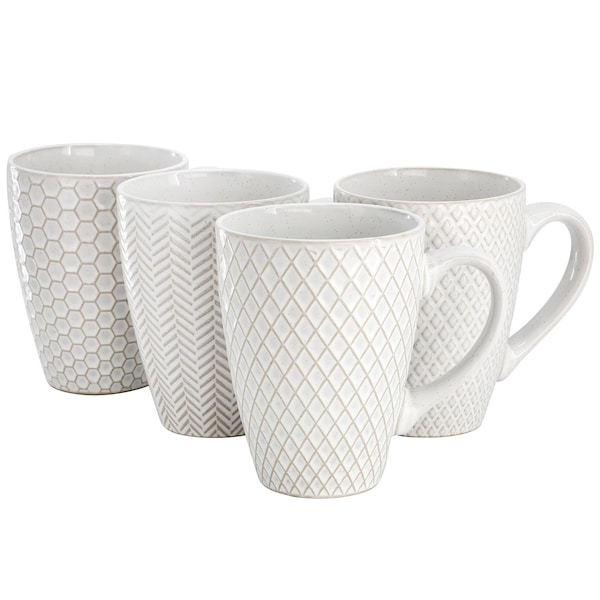 Gibson Elite Earlhart 4 Piece 16 Ounce Stoneware Assorted Pattern Mug Set in White 750123474M - main