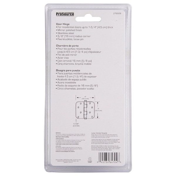 Prosource Door Hinge, Stainless Steel, Stainless Steel, Loose Pin, 180 deg Range of Motion, Screw Mounting DH-S606-PS - main
