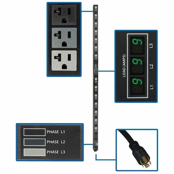 Eaton Tripp Lite Series 5.7kW 3-Phase Local Metered PDU, 120V Outlets 42 5-15/20R, 208V L21-20P PDU3MV6L2120LV - main