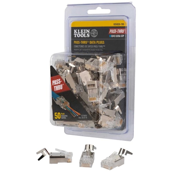 Klein Tools Pass-Thru Modular Data Plugs, RJ45-CAT6A, Shielded (STP), 50-Pack VDV826-705 - main