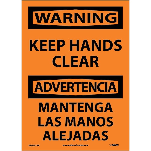 Nmc Warning Keep Hands Clear Sign - Bilingual ESW501PB - main