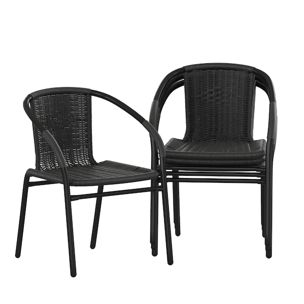 Flash Furniture Lila Black Rattan Indoor-Outdoor Restaurant Stack Chair, PK4 4-TLH-037-BK-GG - main