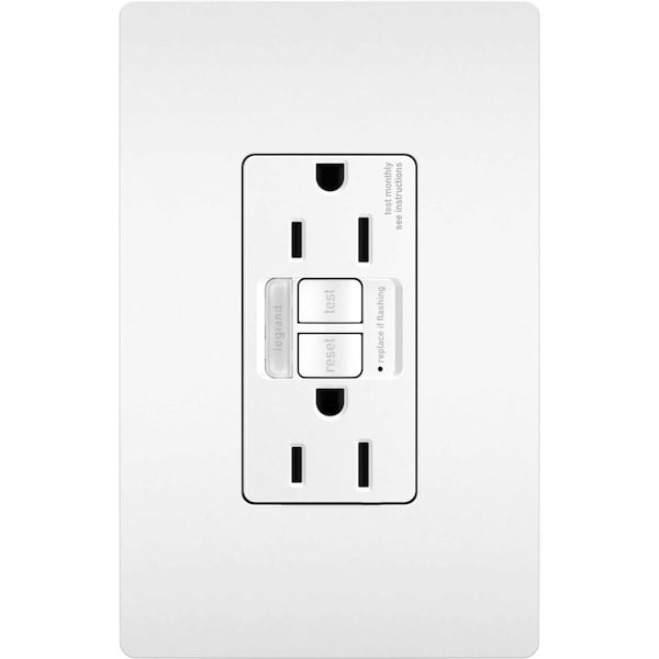 Legrand radiant Nightlight/GFCI Receptacle, 2 -Pole, 15 A, 125 VAC, Back, Side Wiring, White 1597NTLTRWCCD4 - main
